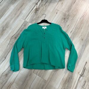 XiRENA Teal Button-Up Blouse